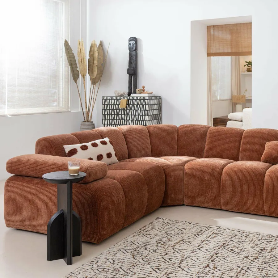 Woood Mojo Hoekbank Links Geweven Ribstof Roestbruin Clearance