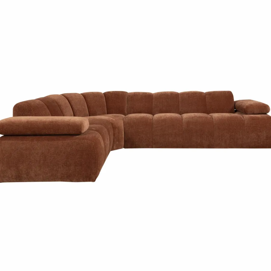 Woood Mojo Hoekbank Links Geweven Ribstof Roestbruin Clearance