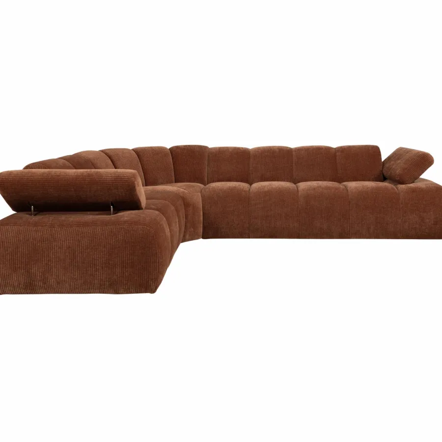 Woood Mojo Hoekbank Links Geweven Ribstof Roestbruin Clearance