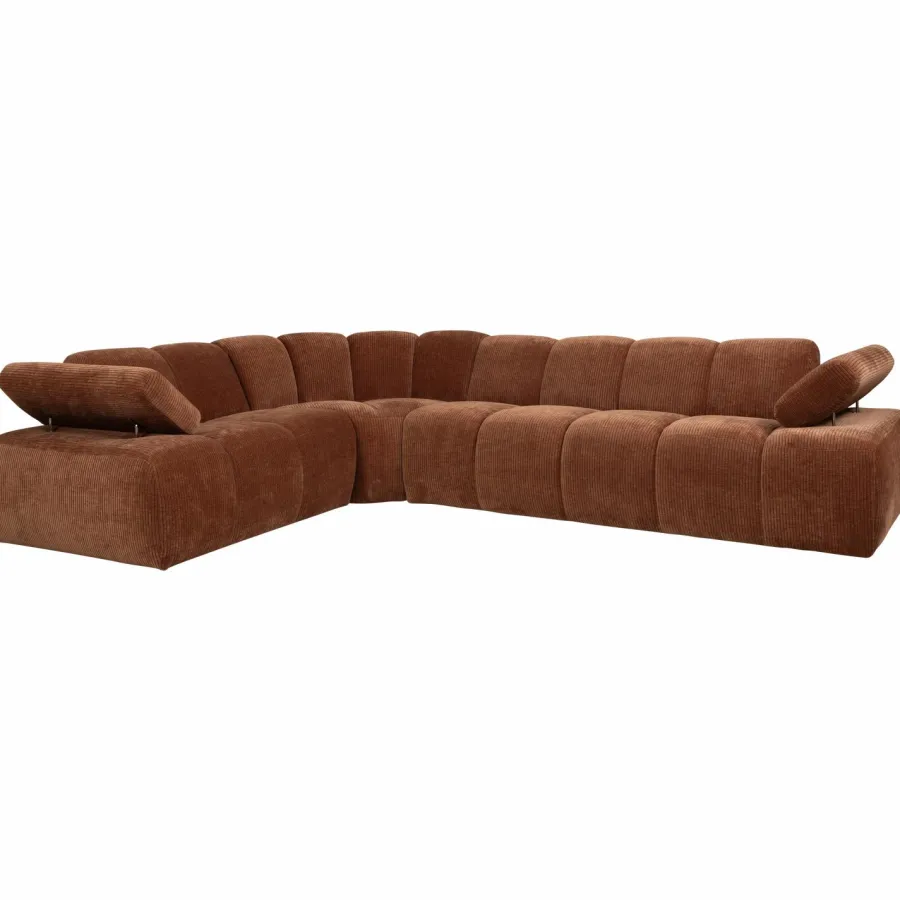 Woood Mojo Hoekbank Links Geweven Ribstof Roestbruin Clearance