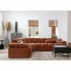 Woood Mojo Hoekbank Links Geweven Ribstof Roestbruin Clearance