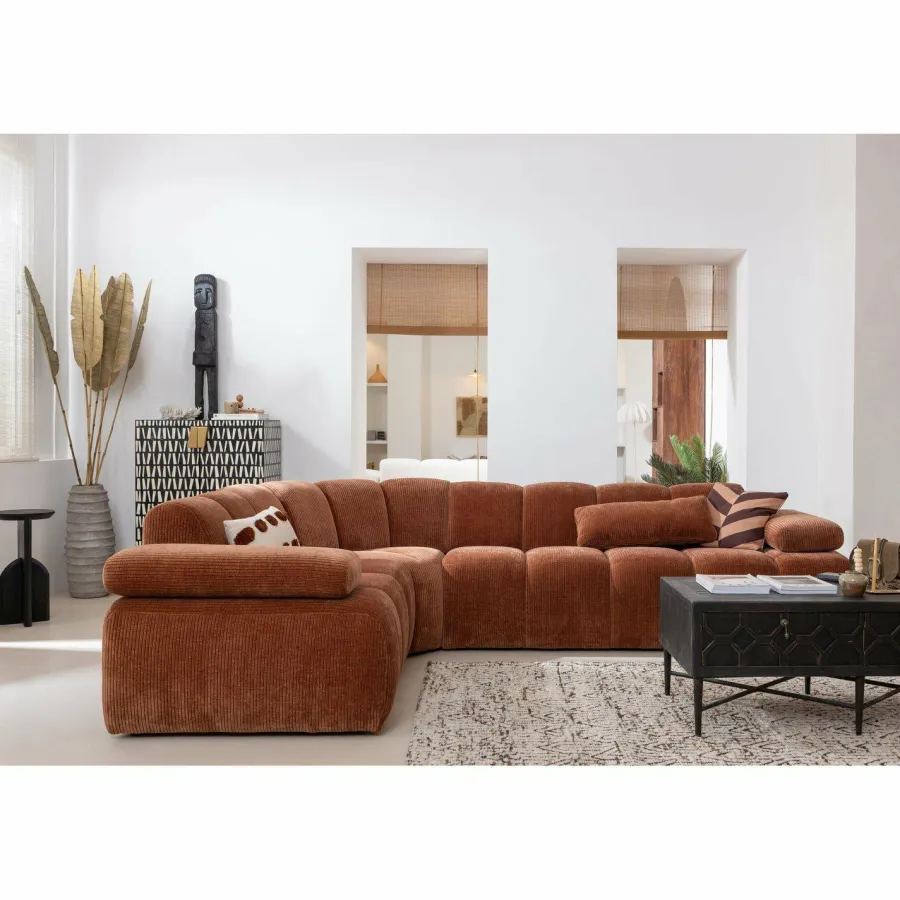 Woood Mojo Hoekbank Links Geweven Ribstof Roestbruin Clearance
