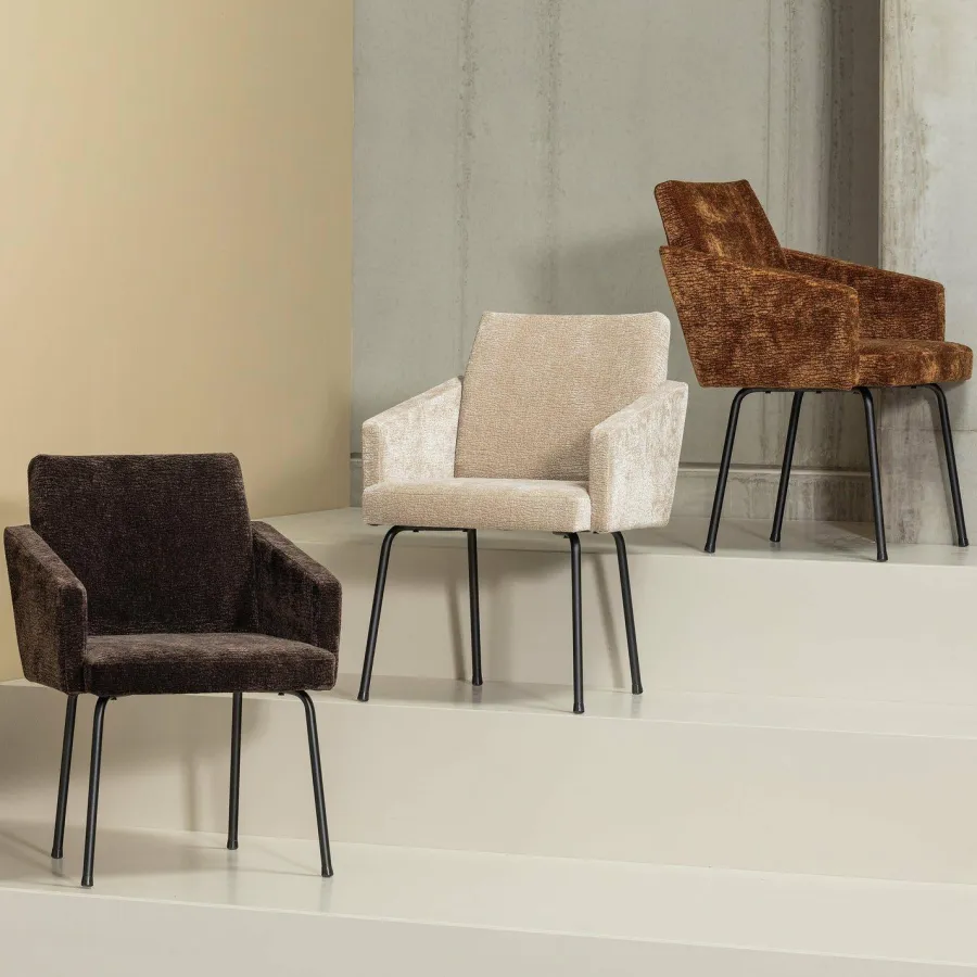 Woood MOUNT eetkamerstoel met armleuning 3D chenille donkerbruin Sale