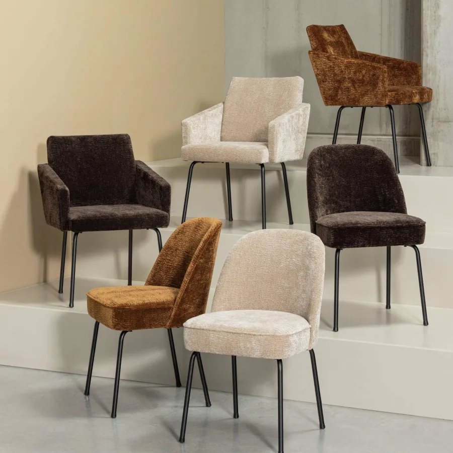 Woood MOUNT eetkamerstoel met armleuning 3D chenille donkerbruin Sale