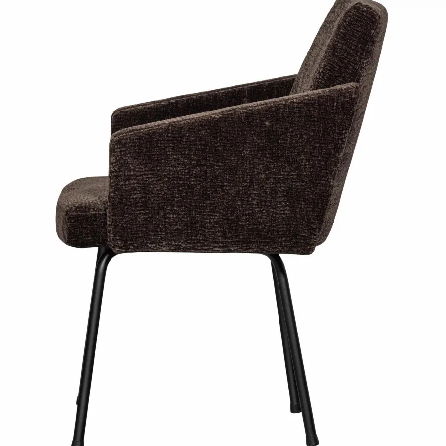 Woood MOUNT eetkamerstoel met armleuning 3D chenille donkerbruin Sale