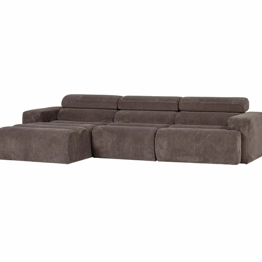 Woood Novi chaise longue bank links ribstof grijsbruin Online