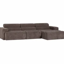 Woood Novi chaise longue bank rechts ribstof grijsbruin Clearance