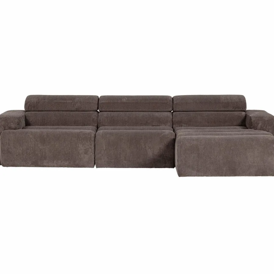 Woood Novi chaise longue bank rechts ribstof grijsbruin Clearance