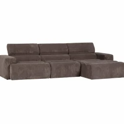 Woood Novi chaise longue bank rechts ribstof grijsbruin Clearance