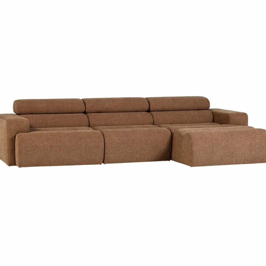 Woood Novi chaise longue bank rechts boucle karamelbruin New