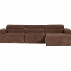 Woood Novi chaise longue bank rechts ribstof mokkabruin Best