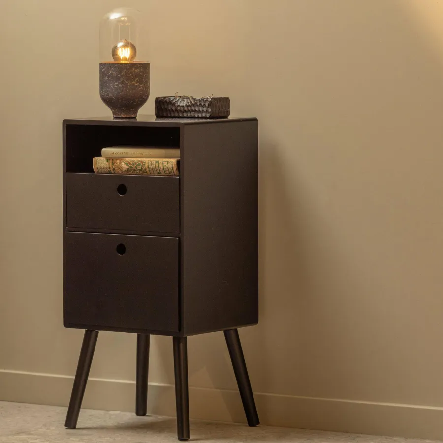 Woood Ozzy nachtkastje hoog hout zwart Discount