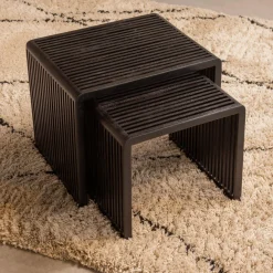 Woood Set van 2 - willa bijzettafels recycled teak zwart New
