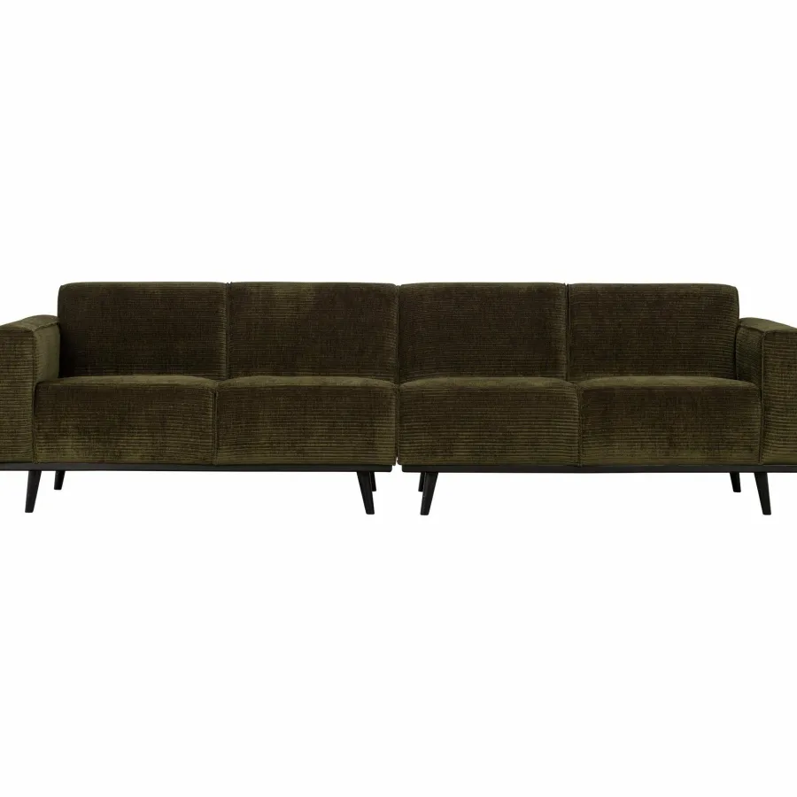 Woood Statement 4-zits bank 280 cm platte brede rib warm groen New