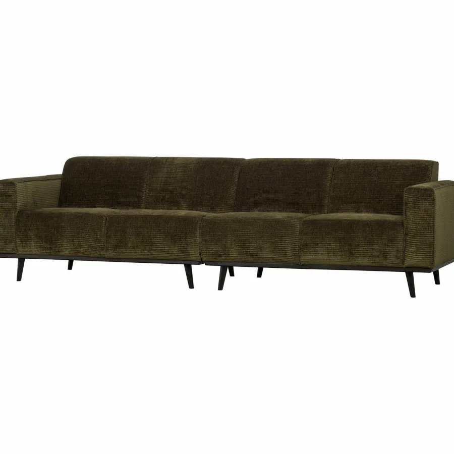 Woood Statement 4-zits bank 280 cm platte brede rib warm groen New