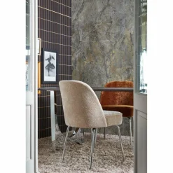 Woood Vogue eetkamerstoel 3d chenille zand chrome poot Outlet
