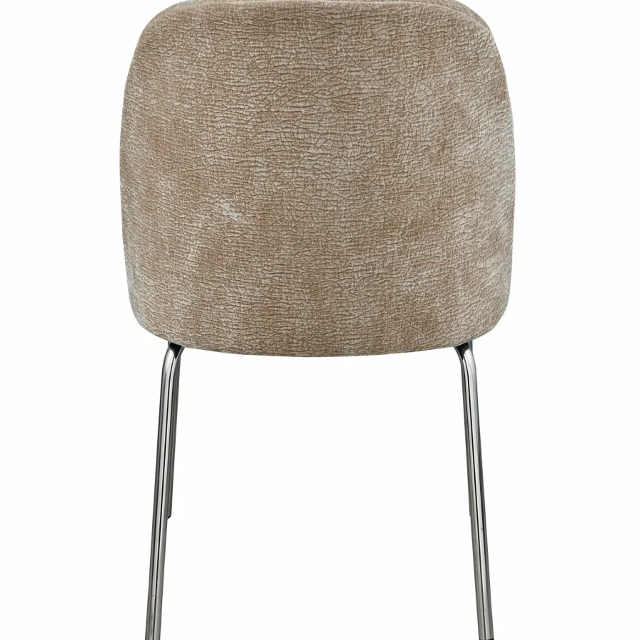 Woood Vogue eetkamerstoel 3d chenille zand chrome poot Outlet