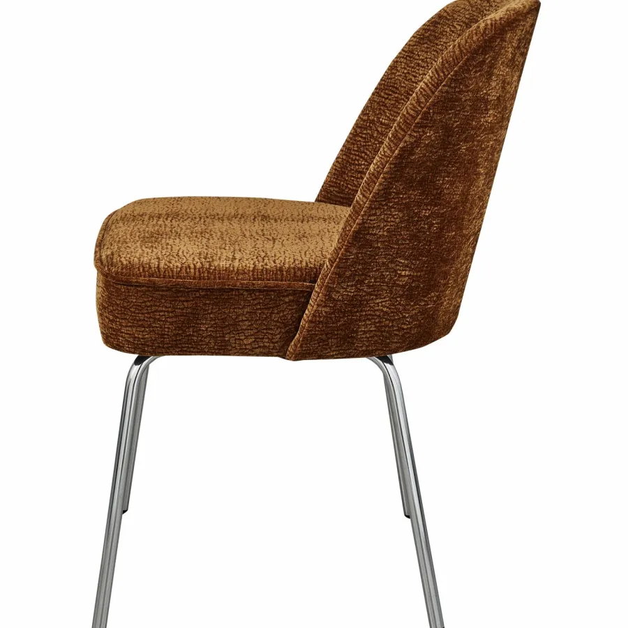 Woood Vogue eetkamerstoel 3d chenille middenbruin chrome poot New