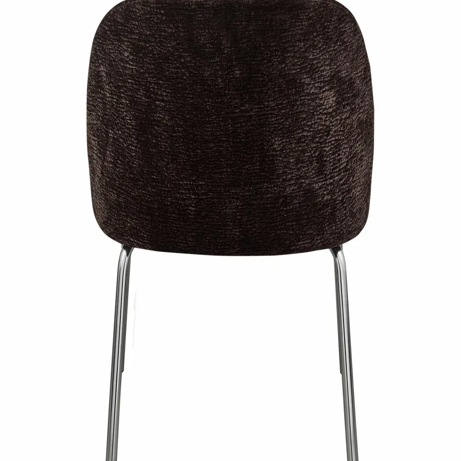 Woood Vogue eetkamerstoel 3d chenille donkerbruin chrome poot Hot