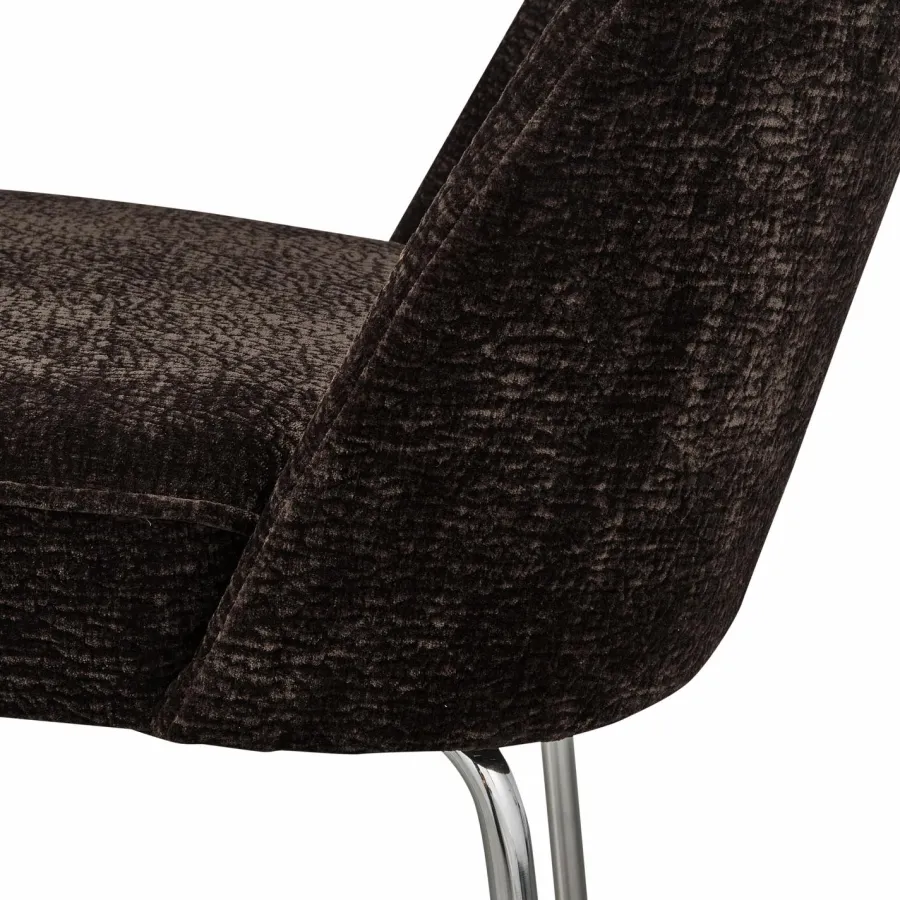 Woood Vogue eetkamerstoel 3d chenille donkerbruin chrome poot Hot